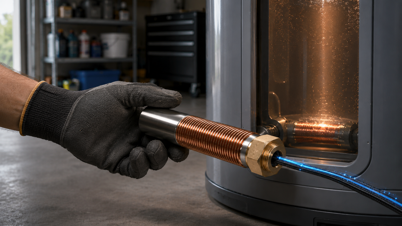 A gloved hand installing the threaded ThermalCore element into the port of a tank